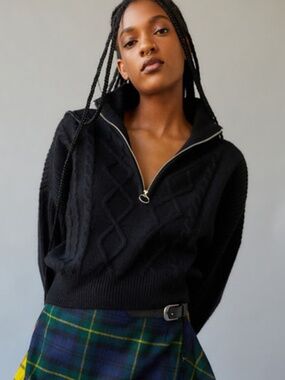 Urban Outfitters Lizzie Cable Knit Half-Zip Sweater